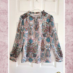LOFT Tie Neck Paisley Blouse Lined